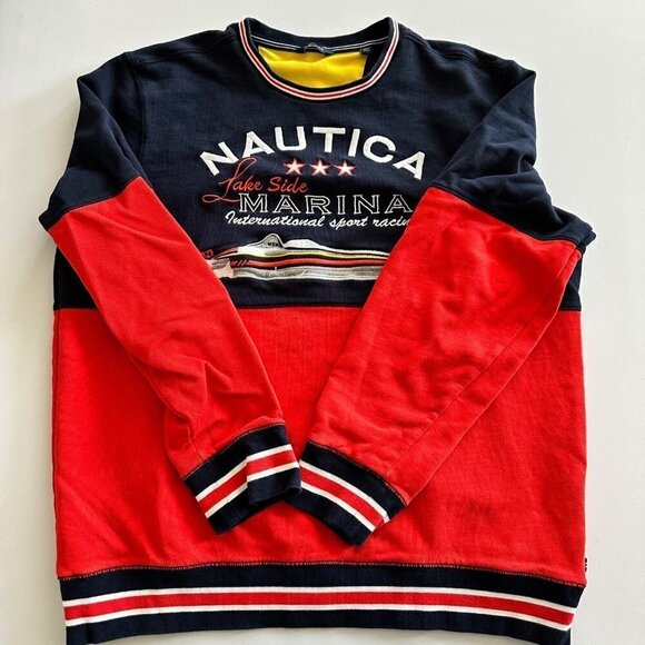Nautica Men's Lakeside Marina Color Blocked Crewneck Sweatshirt Navy Size XL - Picture 10 of 12